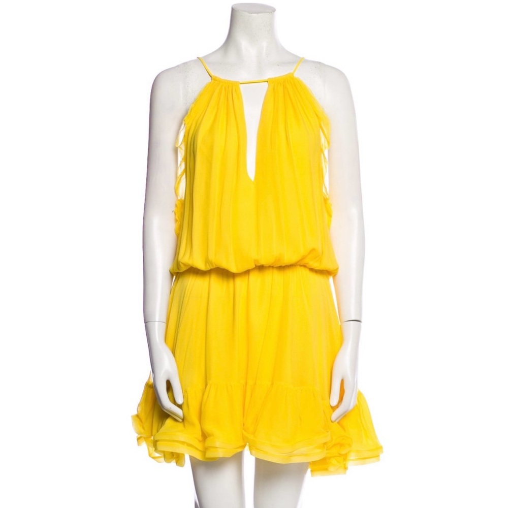 Alexis Yellow Mini Halterneck Dress - Size S